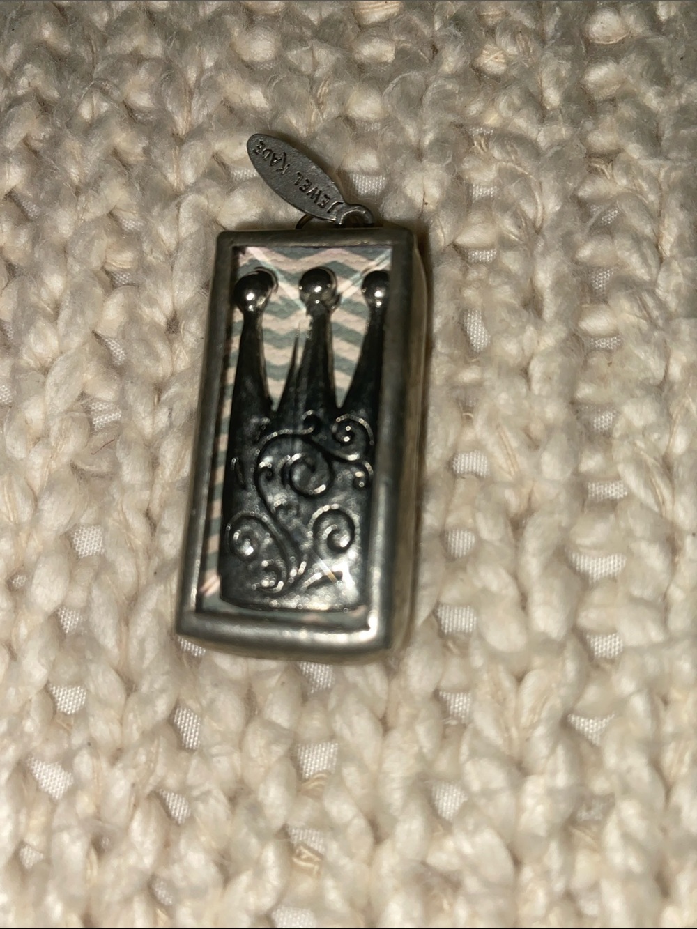 Jewel Kade Silver Rectangular “Queen of Everything”Crown Pendant